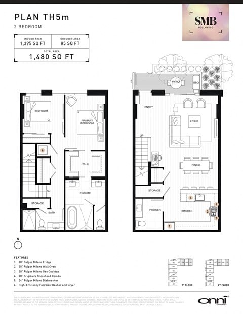 Floor plan for 2 beds, 3 baths, 1395 sqft